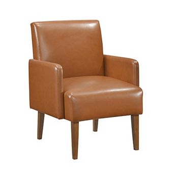 Nier Accent Club Chair, Matte Brown Faux Leather, Solid Wood Frame