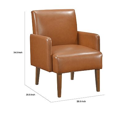 Nier Accent Club Chair, Matte Brown Faux Leather, Solid Wood Frame