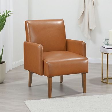 Nier Accent Club Chair, Matte Brown Faux Leather, Solid Wood Frame