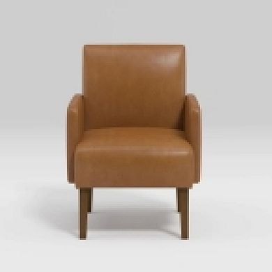 Nier Accent Club Chair, Matte Brown Faux Leather, Solid Wood Frame