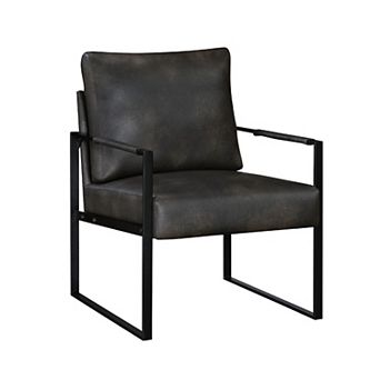 Mackie Accent Armchair, Dark Gray Faux Leather, Black Metal Frame