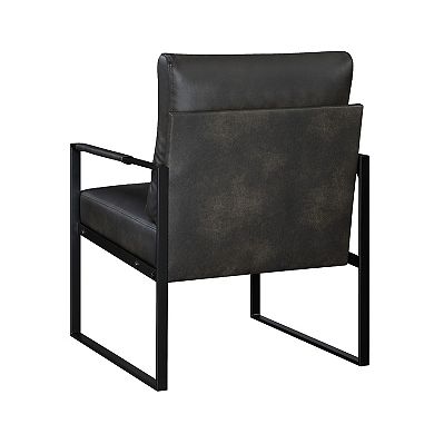 Mackie Accent Armchair, Dark Gray Faux Leather, Black Metal Frame
