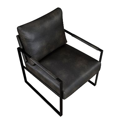 Mackie Accent Armchair, Dark Gray Faux Leather, Black Metal Frame