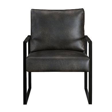 Mackie Accent Armchair, Dark Gray Faux Leather, Black Metal Frame