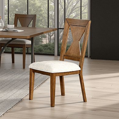 Zivy Dining Side Chair Set of 2, Hourglass Back, Rustic Oak Brown Wood