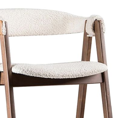 Ebik Counter Stool Chair Set of 2, Walnut Brown Wood, Beige Boucle