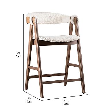 Ebik Counter Stool Chair Set of 2, Walnut Brown Wood, Beige Boucle