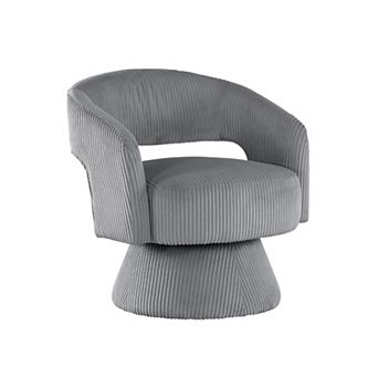 Rayne Swivel Accent Chair, Dark Gray Corduroy, Round Metal Swivel Base
