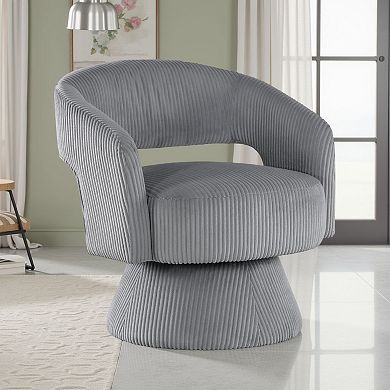 Rayne Swivel Accent Chair, Dark Gray Corduroy, Round Metal Swivel Base