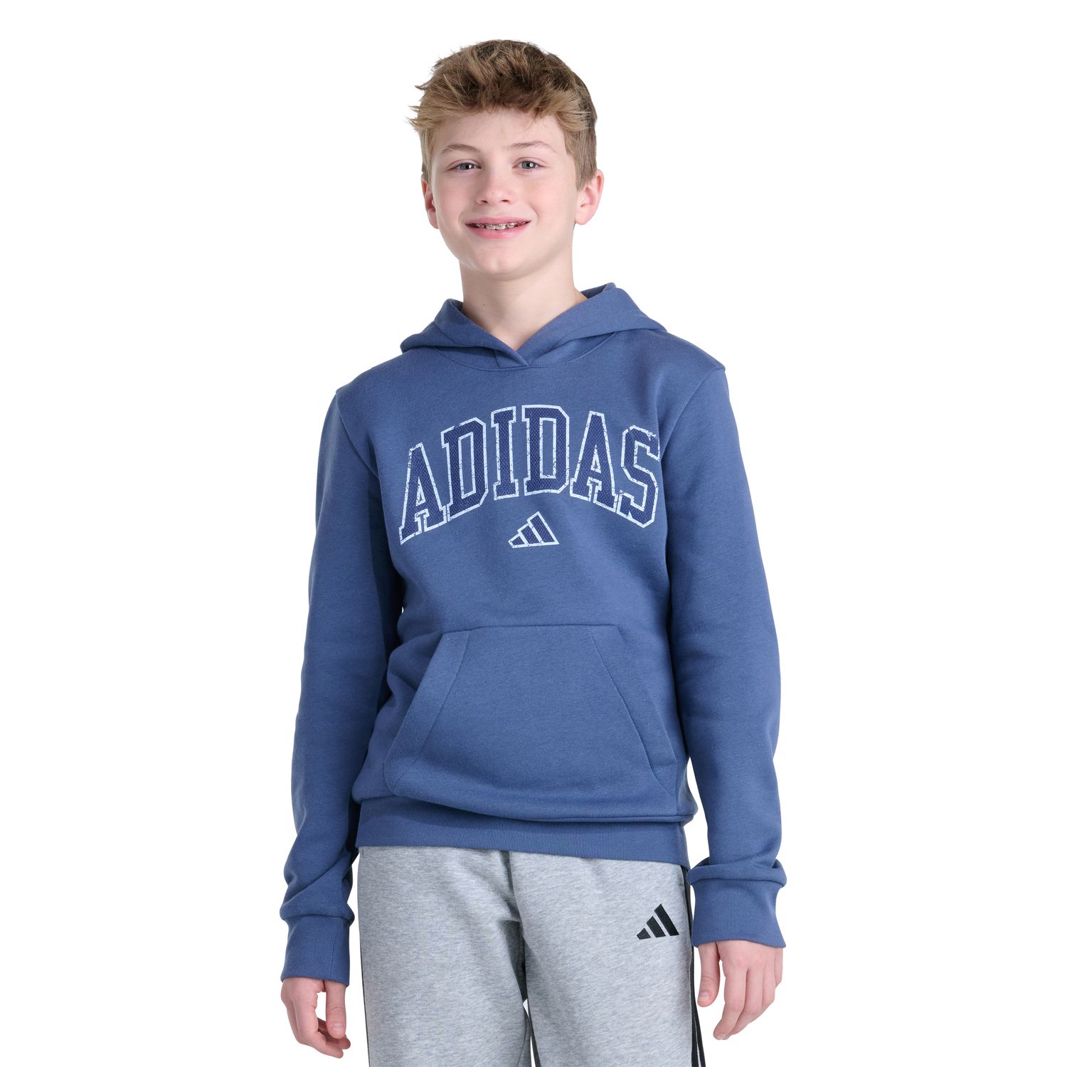 Свитер adidas Long Sleeve Collegiate Arch Hooded Pullover для мальчиков, цвет: Чернильный