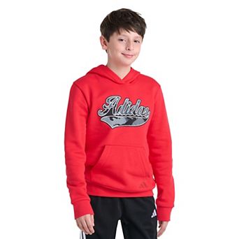 Boys 8-20 adidas Long Sleeve Graphic Fleece Hooded Pullover in Regular & Plus Size