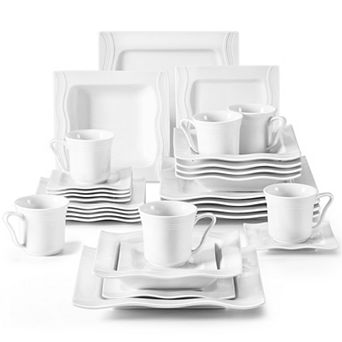 30 pc Porcelain Dining Set, incl. Dessert, Soup, Dinner Plate, Cups, Saucers