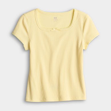Junior's SO® Short Sleeve Square Neck Tee in Regular & Plus Size
