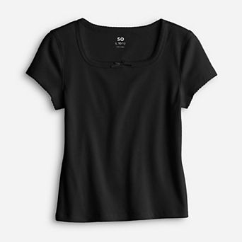 Junior's SO® Short Sleeve Square Neck Tee in Regular & Plus Size