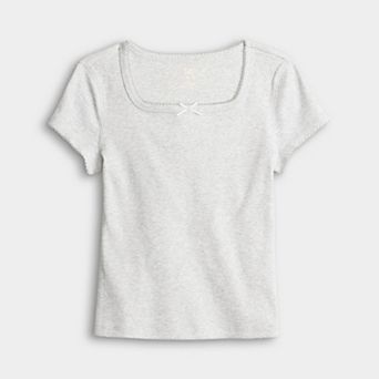 Junior's SO® Short Sleeve Square Neck Tee in Regular & Plus Size