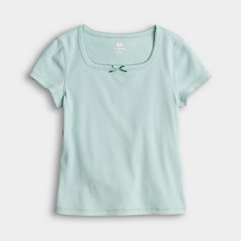 Junior's SO® Short Sleeve Square Neck Tee in Regular & Plus Size