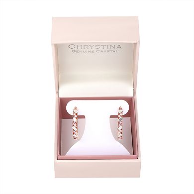 Chrystina 14k Rose Gold Flash Plated Baguette Round Crystal Clicktop Hoop Earrings
