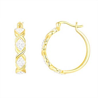 Chrystina 14k Gold Flash Plated Multi Crisscross Crystal Clicktop Hoop Earrings
