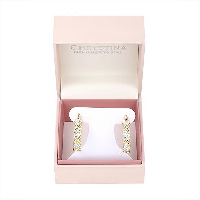 Chrystina 14k Gold Flash Plated Multi Crisscross Crystal Clicktop Hoop Earrings