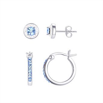 Chrystina Fine Silver Plated 2-Pair Stud & Hoop Earring Set