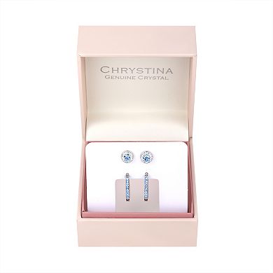 Chrystina Fine Silver Plated 2-Pair Stud & Hoop Earring Set