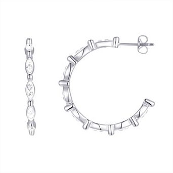 Chrystina Fine Silver Plated Simulated Crystal Post Hoop Earrings