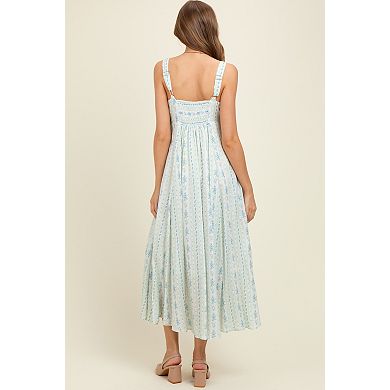 Maternity Blue Cotton Floral Square Neck Sleeveless Maxi Dress