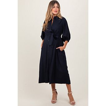 Maternity 3/4 Bubble Sleeve Midi Shirt Dress