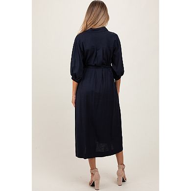 Maternity 3/4 Bubble Sleeve Midi Shirt Dress