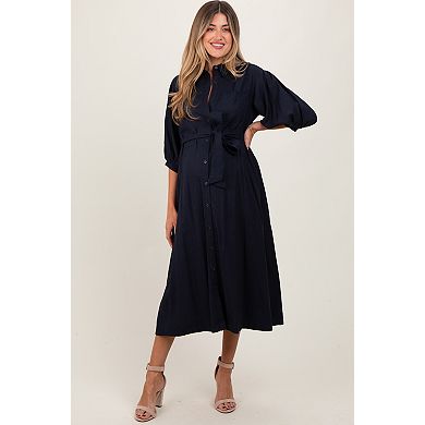 Maternity 3/4 Bubble Sleeve Midi Shirt Dress