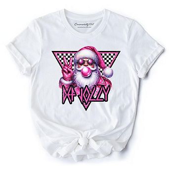 Pink Santa Blowing Bubblegum T‑Shirt, Def Jolly Coquette Retro Christmas Tee