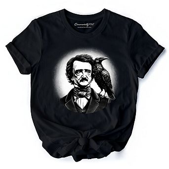 Edgar Allan Poe Spooky Portrait T-Shirt, Horror Villain Theme Halloween Tee