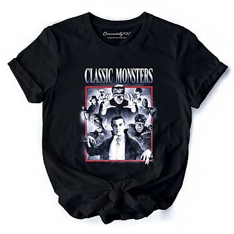 Classic Monsters Black and White T-Shirt, Retro Vintage Horror Tee