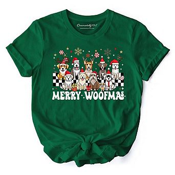 Merry Woofmas Dog Mama T‑Shirt, Dogs With Santa Hats Christmas Tee