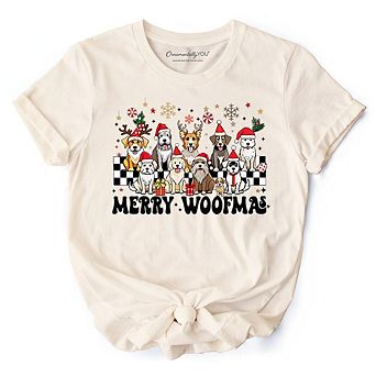 Merry Woofmas Dog Mama T‑Shirt, Dogs With Santa Hats Christmas Tee