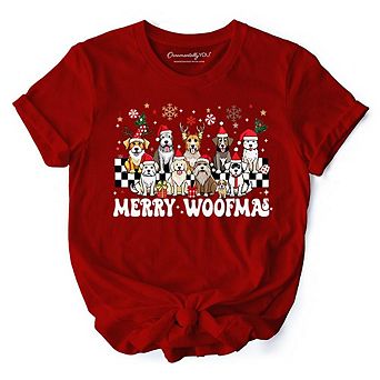 Merry Woofmas Dog Mama T‑Shirt, Dogs With Santa Hats Christmas Tee