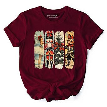 Ballet and Nutcracker Christmas T‑Shirt, Coquette Bow and Mouse Vintage Holiday Tee