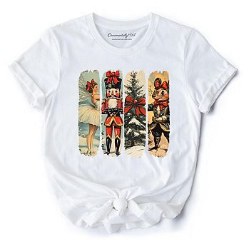 Ballet and Nutcracker Christmas T‑Shirt, Coquette Bow and Mouse Vintage Holiday Tee