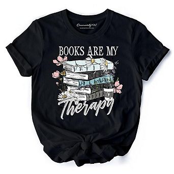 Books Are My Therapy Floral Vintage T-Shirt, Reading Aesthetic Tee for Bookworms
