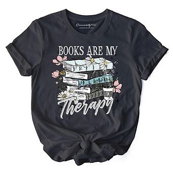 Books Are My Therapy Floral Vintage T-Shirt, Reading Aesthetic Tee for Bookworms