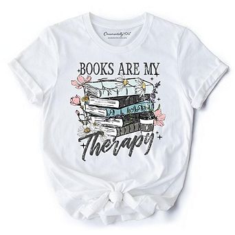 Books Are My Therapy Floral Vintage T-Shirt, Reading Aesthetic Tee for Bookworms