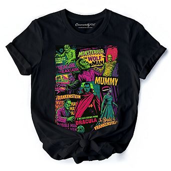 Horror Comic Classic Monsters T-Shirt, Vintage Scary Halloween Tee