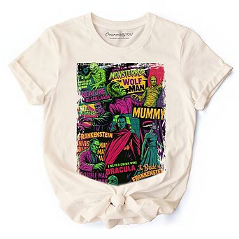 Horror Comic Classic Monsters T-Shirt, Vintage Scary Halloween Tee