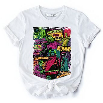 Horror Comic Classic Monsters T-Shirt, Vintage Scary Halloween Tee