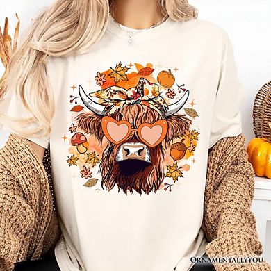Fall Highland Cow T-Shirt, Messy Bun Howdy Tee with Autumn Vibes