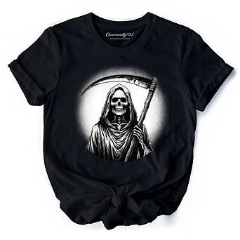 Grim Reaper Spooky Portrait T-Shirt, Horror Villain Theme Halloween Tee