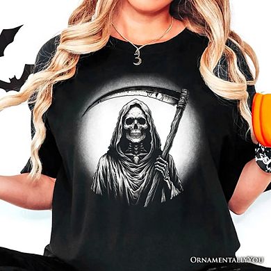 Grim Reaper Spooky Portrait T-Shirt, Horror Villain Theme Halloween Tee