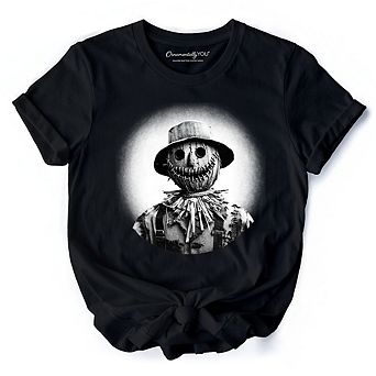 Scarecrow Spooky Portrait T-Shirt, Horror Villain Theme Halloween Tee