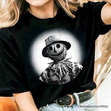 Scarecrow Spooky Portrait T-Shirt, Horror Villain Theme Halloween Tee
