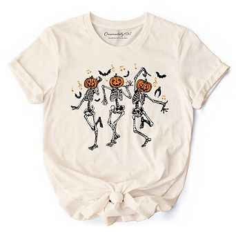 Dancing Skeletons with Pumpkin Head T-Shirt, Dry Bones Come Alive Halloween Fun Tee